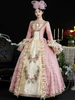Costumi retrò rosa da donna con stampa floreale in pizzo e volant abito in poliestere copricapo costume di Maria Antonietta abbigliamento retrò vintage