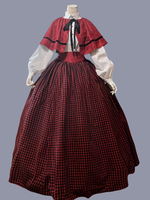 Costumi retrò rossi Abito da donna in poliestere con volant scozzesi in poliestere Maria Antonietta Abito a tunica Mantello Abito da ballo retrò da festa