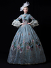 Costumi retrò verde acqua Costume di Maria Antonietta in pizzo Abito con stampa floreale in poliestere Abito da ballo in maschera con tunica stile europeo da donna