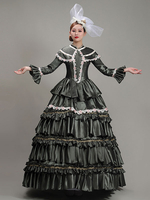 Costumi retrò verde scuro Abito a tunica in poliestere con fiori di pizzo da donna Copricapo Marie Antoinette Costume Abito da ballo vintage per feste