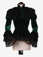 Costumi retrò verde scuro Camicia in poliestere con fiocchi Abito da ballo per feste in costume da Maria Antonietta con top reale da donna