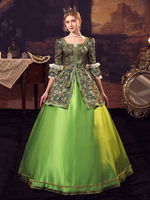Costumi retrò verdi Abito in poliestere Costume di Maria Antonietta Abbigliamento vintage rinascimentale da donna