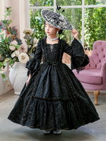 Costumi vittoriani rococò Abito nero retrò con volant Abito aristocratico da ragazza