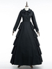 Cotone manica lunga volant Lace Costume retrò nero abito Vintage vittoriano donna Up Dress Maxi Carnevale