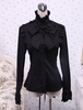 Cotone nero Lolita camicetta maniche lunghe Stand collare volant Bow