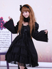 Cotone nero Lolita OP Abito maniche lunghe in pizzo