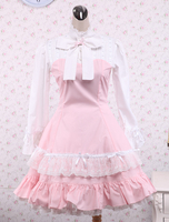 Cotone rosa e bianco Lolita Dress Lace Classic