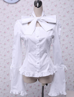 Cotton White Lace Maniche lunghe Lolita Camicetta Cotone
