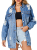Giacca da donna in denim con colletto rovesciato tagliato con lettere stampate soprabito da cowboy