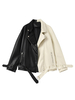 Giacca da moto da donna con colletto rovesciato Giacca in pelle di poliestere oversize bicolore bicolore a maniche lunghe
