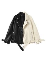 Giacca da moto da donna con colletto rovesciato Giacca in pelle di poliestere oversize bicolore bicolore a maniche lunghe