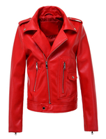 Giacca da moto donna in pelle con cerniera rossa simile a cerniera con tasche
