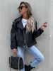 Giacca da moto in ecopelle Giacca da motociclista oversize primavera autunno con risvolto nero con zip in PU da donna