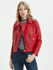 Giacca da moto in ecopelle rossa con zip in PU stile fidanzato colletto turndown slim fit primavera autunno biker capispalla per donna