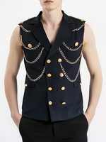 Giacca da uomo con gilet decorato in catena di metallo stile punk rock per spettacoli teatrali