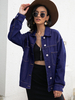 Giacca di jeans Colletto rovesciato Cowboy Deep Blue Casual Vestibilità rilassata Primavera Autunno Street Capispalla per donna