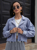Giacca di jeans Colletto rovesciato Doppio petto Vita alta Risvolto Casual Vestibilità rilassata Primavera Autunno Street Capispalla per donna