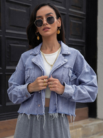 Giacca di jeans Colletto rovesciato Doppio petto Vita alta Risvolto Casual Vestibilità rilassata Primavera Autunno Street Capispalla per donna