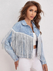 Giacca di jeans Colletto rovesciato Frange Vita alta Oversize Vestibilità rilassata Primavera Autunno Chic Street Capispalla da donna
