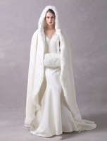 Giacca di Pelliccia Ecologica 2018 Coprispalle da Sposa Lungo Mantello con Cappuccio Cappotto Avvolgente Avorio Invernale