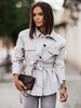 Giacca grigio chiaro Colletto rovesciato Cintura tinta unita Casual Streetwear Capispalla primavera autunno oversize per donna
