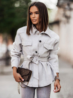 Giacca grigio chiaro Colletto rovesciato Cintura tinta unita Casual Streetwear Capispalla primavera autunno oversize per donna