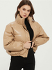 Giacca in cotone da donna Cappotto trapuntato invernale in pelle a maniche lunghe con collo in piedi color kaki