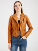Giacca in ecopelle Camel PU Colletto rovesciato Cerniera a vita alta Primavera Autunno Street Biker Capispalla per donna