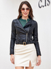 Giacca in ecopelle Cintura in PU Vita alta con zip Risvolto Primavera Autunno Street Biker Capispalla per donna