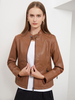 Giacca in ecopelle PU Colletto alla coreana Zip up Camel Primavera Autunno Relaxed Fit Street Biker Capispalla per donna