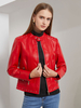 Giacca in ecopelle rossa PU Zip Up Primavera Autunno Vestibilità rilassata Colletto alla coreana Capispalla da motociclista da strada per donna