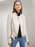 Giacca in ecopelle Sage PU Colletto alla coreana con cerniera Vestibilità rilassata Rivetto Primavera Autunno Biker Capispalla per donna