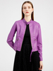 Giacca in ecopelle viola PU con zip tinta unita colletto alla coreana vita alta primavera autunno street biker capispalla per donna