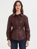 Giacca in finta pelle Giacca in PU bordeaux con colletto rovesciato Cintura casual Primavera Autunno Street Capispalla per donna