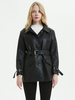 Giacca in finta pelle Giacca nera in PU con colletto rovesciato Cintura stile fidanzato Vestibilità rilassata Capispalla primavera autunno per donna