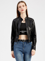 Giacca in finta pelle PU Rivetto Zip Up Stand Collar Primavera Autunno Street Biker Capispalla per donna