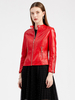 Giacca in finta pelle rossa PU manica con cerniera gioiello collo vita alta primavera autunno street biker capispalla per donna