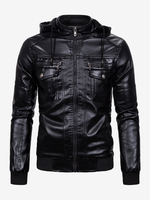 Giacca in pelle da uomo casual con colletto rialzato antivento con tasche con cerniera