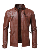 Giacca in pelle da uomo Casual Moto Autunno Coffee Brown Fashion Slim Fit Giacca in pelle