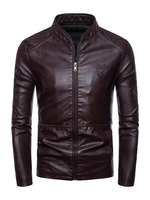Giacca in pelle per uomo Casual Moto Autunno Giacca in pelle alla moda in poliuretano bordeaux
