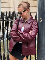 Giacca in pelle PU con collo rovesciato maniche lunghe cerniera da donna streetwear