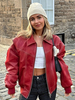 Giacca in pelle PU rossa con colletto a maniche lunghe con cerniera Giacche casual"idiane