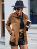 Giacca in pelle scamosciata marrone caffè Colletto rovesciato Bottone vestibilità rilassata Camicia casual primavera autunno Capispalla per donna