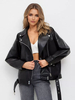 Giacca in similpelle con risvolto nero spalle scese oversize primaverile in PU per donna 2025