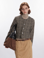 Giacca invernale da donna con collo gioiello bottoni frontali elegante casual da tutti i giorni color albicocca
