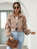 Giacca Kaki Casual Vestibilità rilassata Vita alta Oversize Velluto a coste Manica a lanterna Capispalla corta per la primavera e lautunno per le donne