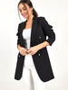 Giacca lunga da donna per donna Capispalla casual casual a doppio petto in tinta unita nera