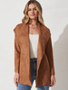 Giacca lunga da donna per donna in pelle scamosciata marrone caffè tinta unita casual con ampio bavero primavera autunno capispalla rilassati con cintura