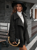 Giacca lunga in finta felpa nera manica lunga bavero con zip vestibilità comoda casual primavera autunno street Teddy cappotto capispalla per le donne