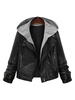Giacca Moto Pelle chic & moderna nera collage cerniera incappucciata maniche lunghe Inverno Autunno in cuoio poliuretano